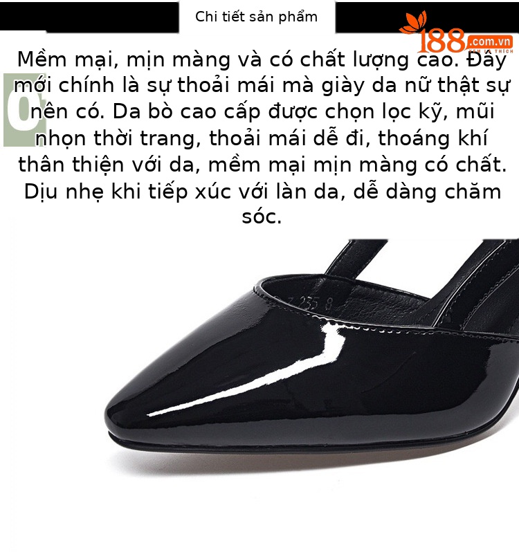 Giày cao gót nữ mũi nhọn da sáng chế, gót 7 cm, phong cách tiên nữ — Màu be cao gót 7 cm chi tiết 9