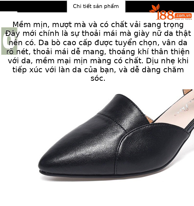 Xăng đan nữ mũi nhọn da thật quai ngang gót nhỏ 3 cm — Gót đen cao 3 cm chi tiết 9