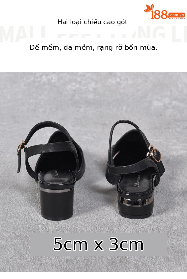 Sandal nữ da thật mũi nhọn quai ngang gót thấp 5 cm đế mềm — Màu mơ cao gót 5 cm chi tiết 5