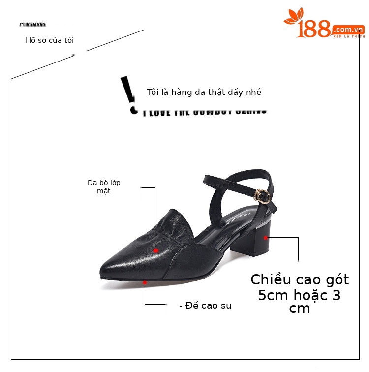 Sandal nữ da thật mũi nhọn quai ngang gót thấp 5 cm đế mềm — Màu mơ cao gót 5 cm chi tiết 7