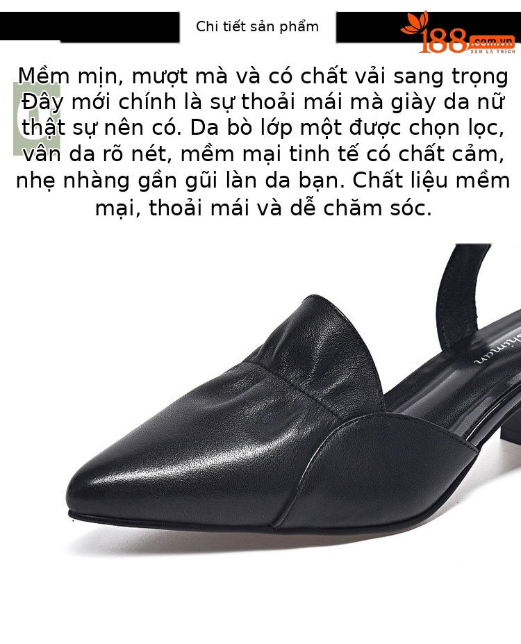 Sandal nữ da thật mũi nhọn quai ngang gót thấp 5 cm đế mềm — Màu mơ cao gót 5 cm chi tiết 8
