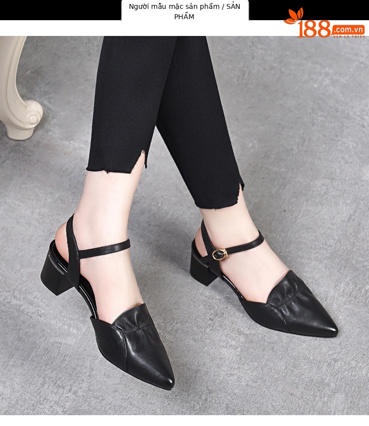 Sandal nữ da thật mũi nhọn quai ngang gót thấp 5 cm đế mềm — Màu mơ cao gót 5 cm chi tiết 11
