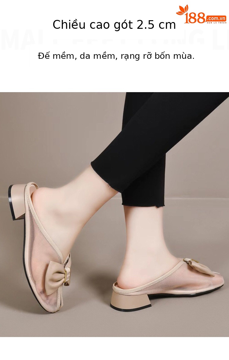 Dép sandal nữ bít mũi lưới da thật đế bệt phong cách tiên nữ — Màu đen chi tiết 6