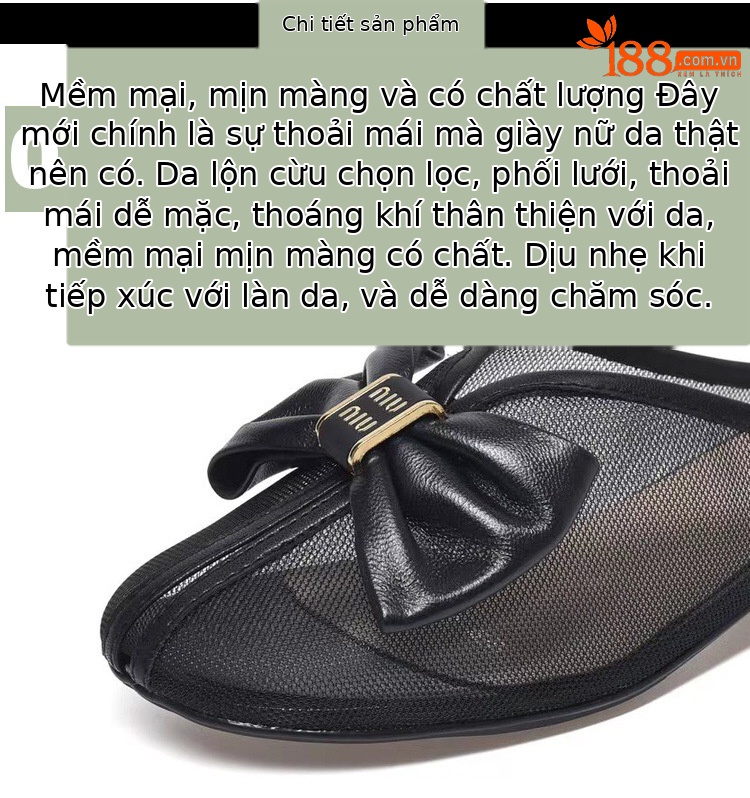 Dép sandal nữ bít mũi lưới da thật đế bệt phong cách tiên nữ — Màu đen chi tiết 9
