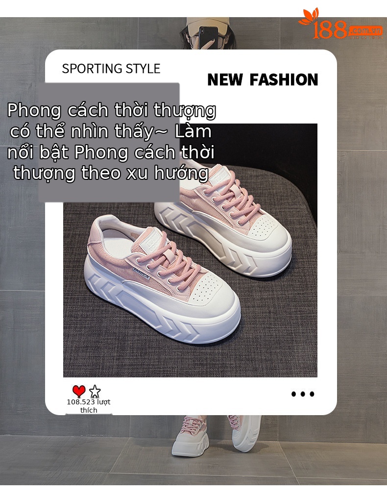Giày sneaker nữ đế dày tăng chiều cao da bò mùa xuân 2025 — M2315 Màu mơ, M2315 màu trắng, M2315-1 mặt lưới màu trắng, M2315-1 mặt lưới màu hồng chi tiết 9
