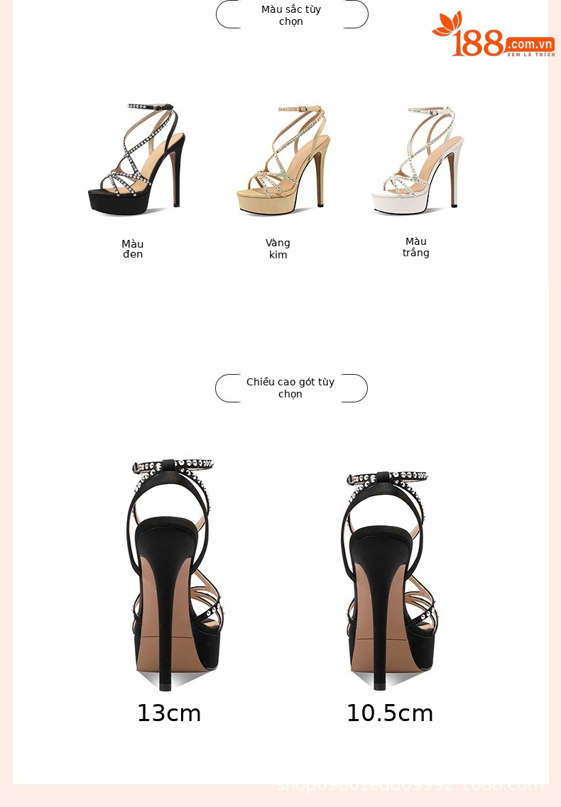 Sandal cao gót nữ quai ngang đính đá rhinestone gót nhỏ 13 cm — Vàng (13cm) chi tiết 1