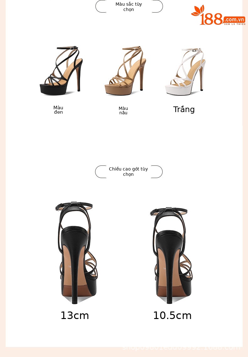 Sandal cao gót nữ quai ngang mũi hở gót 10 cm da thật phong cách Âu Mỹ — Đen (10CM) chi tiết 1