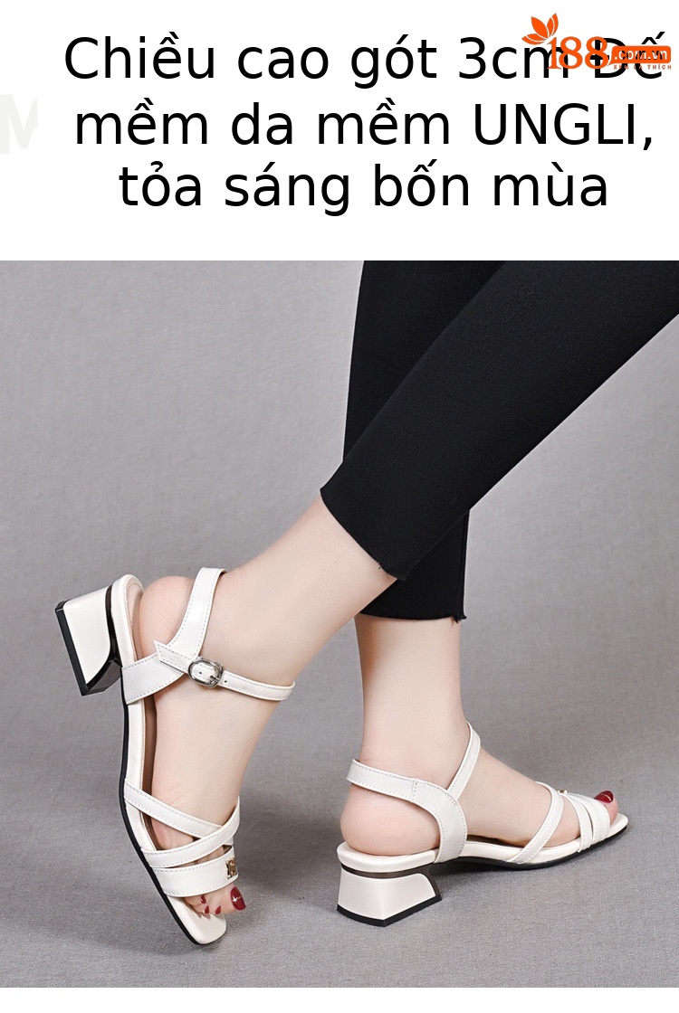 Sandal nữ quai ngang da thật gót thô 5 cm phong cách tiên nữ — Màu đen chi tiết 5