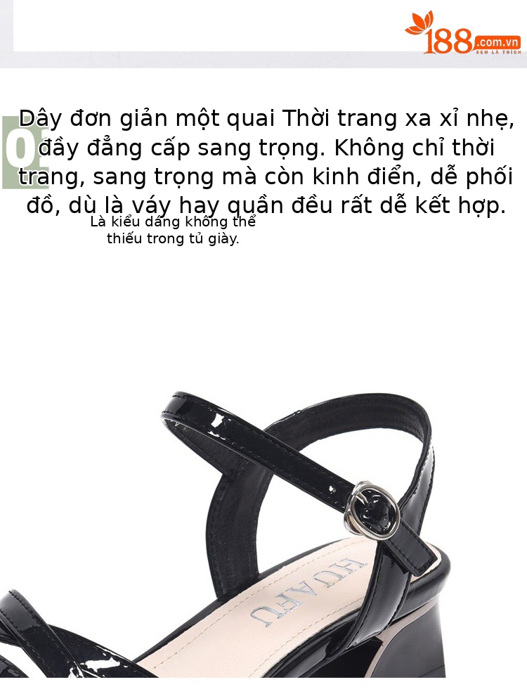 Sandal nữ quai ngang da thật gót thô 5 cm phong cách tiên nữ — Màu đen chi tiết 9