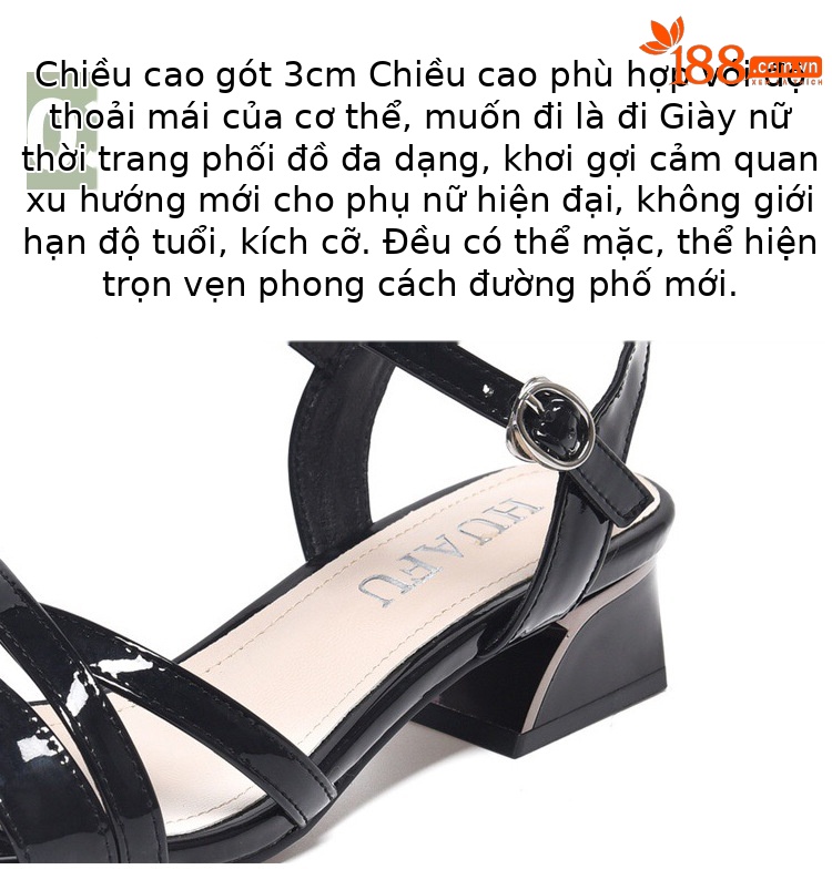 Sandal nữ quai ngang da thật gót thô 5 cm phong cách tiên nữ — Màu đen chi tiết 10