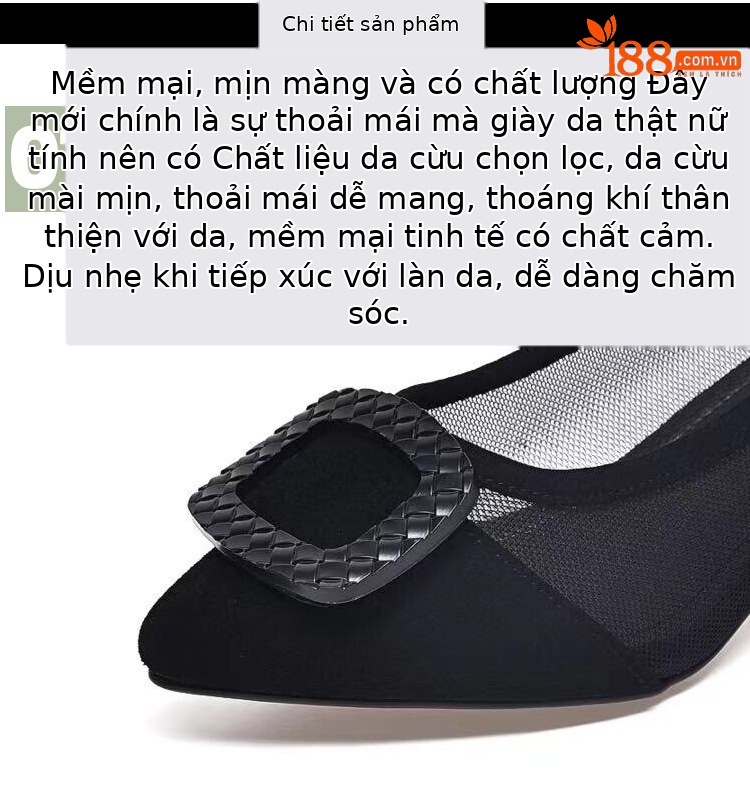 Giày lười nữ mũi nhọn da lưới thoáng khí, xỏ chân tiện lợi, gót 3 cm — Gót đen cao 3 cm chi tiết 9