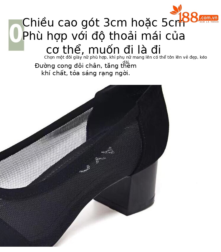 Giày lười nữ mũi nhọn da lưới thoáng khí, xỏ chân tiện lợi, gót 3 cm — Gót đen cao 3 cm chi tiết 10