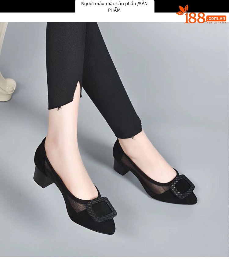 Giày lười nữ mũi nhọn da lưới thoáng khí, xỏ chân tiện lợi, gót 3 cm — Gót đen cao 3 cm chi tiết 11