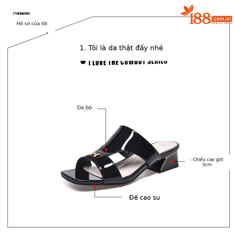 Dép sandal nữ da thật gót vuông quai chữ V phong cách tiên nữ — Màu đen chi tiết 8