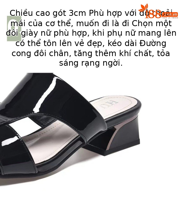 Dép sandal nữ da thật gót vuông quai chữ V phong cách tiên nữ — Màu đen chi tiết 11