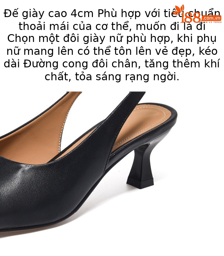 Sandal hở mũi da thật gót vừa kiểu Pháp cho nữ — Màu đen chi tiết 11