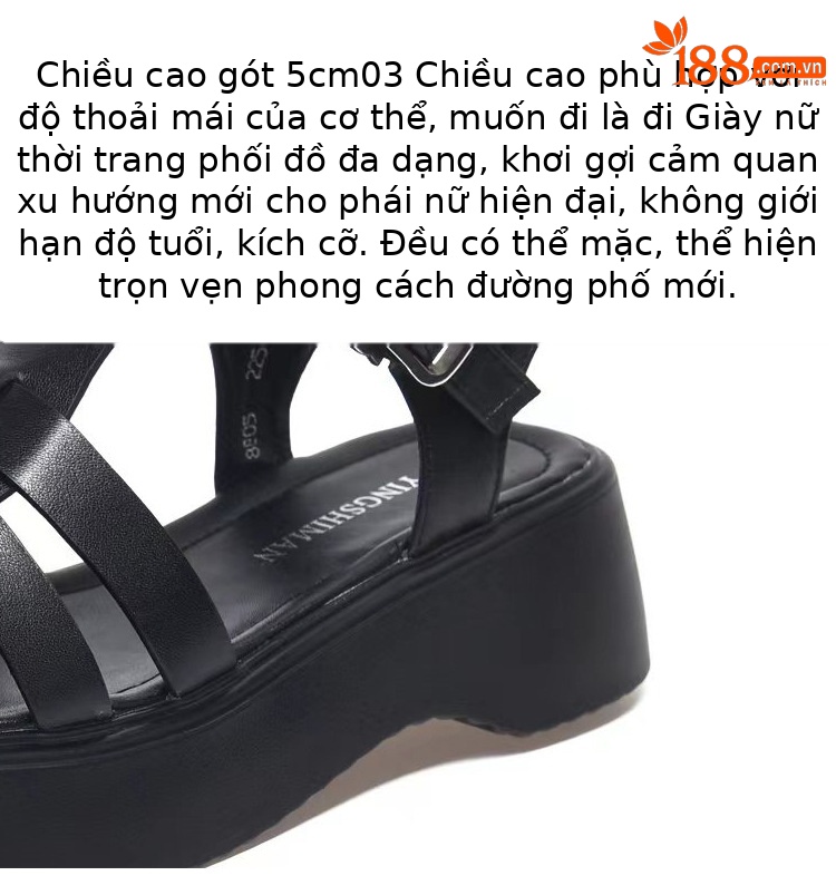 Dép sandal nữ đế dày da thật kiểu La Mã, mũi kín đan xương cá, đi biển mùa hè — Màu đen chi tiết 10