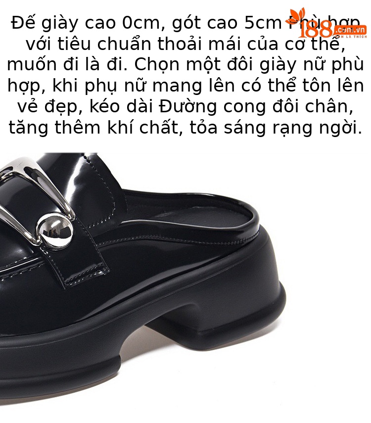 Dép sục bít mũi da thật mũi to đế dày phong cách loafer — Màu đen chi tiết 11