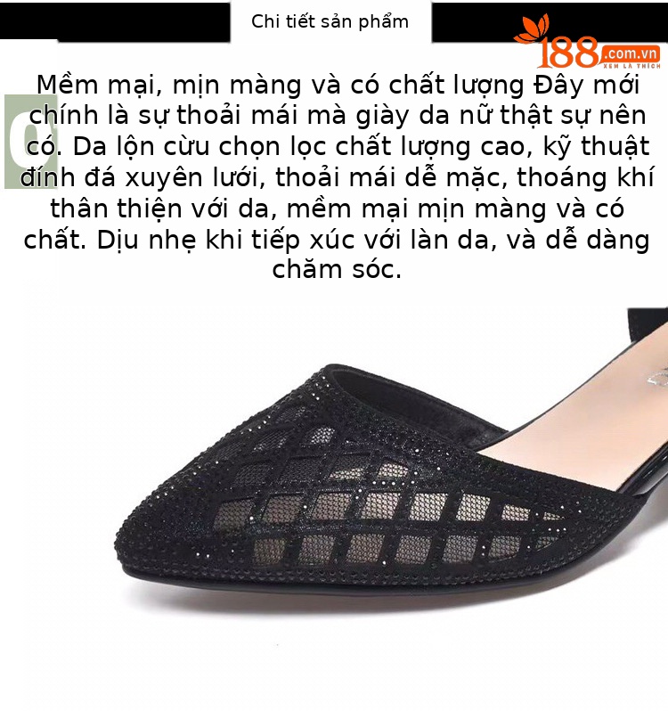Sandal bít mũi lưới nữ gót thấp mũi nhọn thời trang rỗng khí chất — Màu đen chi tiết 9