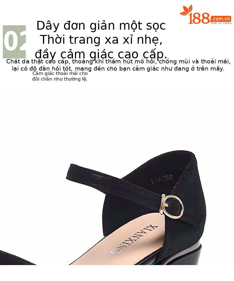 Sandal bít mũi lưới nữ gót thấp mũi nhọn thời trang rỗng khí chất — Màu đen chi tiết 10
