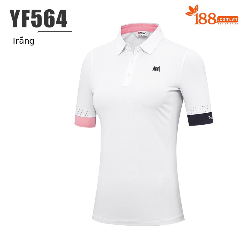Áo thun nữ golf PGM tay ngắn phối màu thoáng khí — YF564-Áo màu trắng, YF564-Áo màu đen, KUZ149-Quần màu xanh nước biển, KUZ149-Quần Trắng