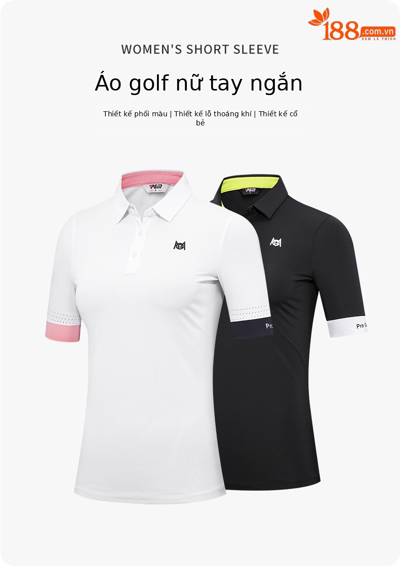 Áo thun nữ golf PGM tay ngắn phối màu thoáng khí — YF564-Áo màu trắng, YF564-Áo màu đen, KUZ149-Quần màu xanh nước biển, KUZ149-Quần Trắng chi tiết 2