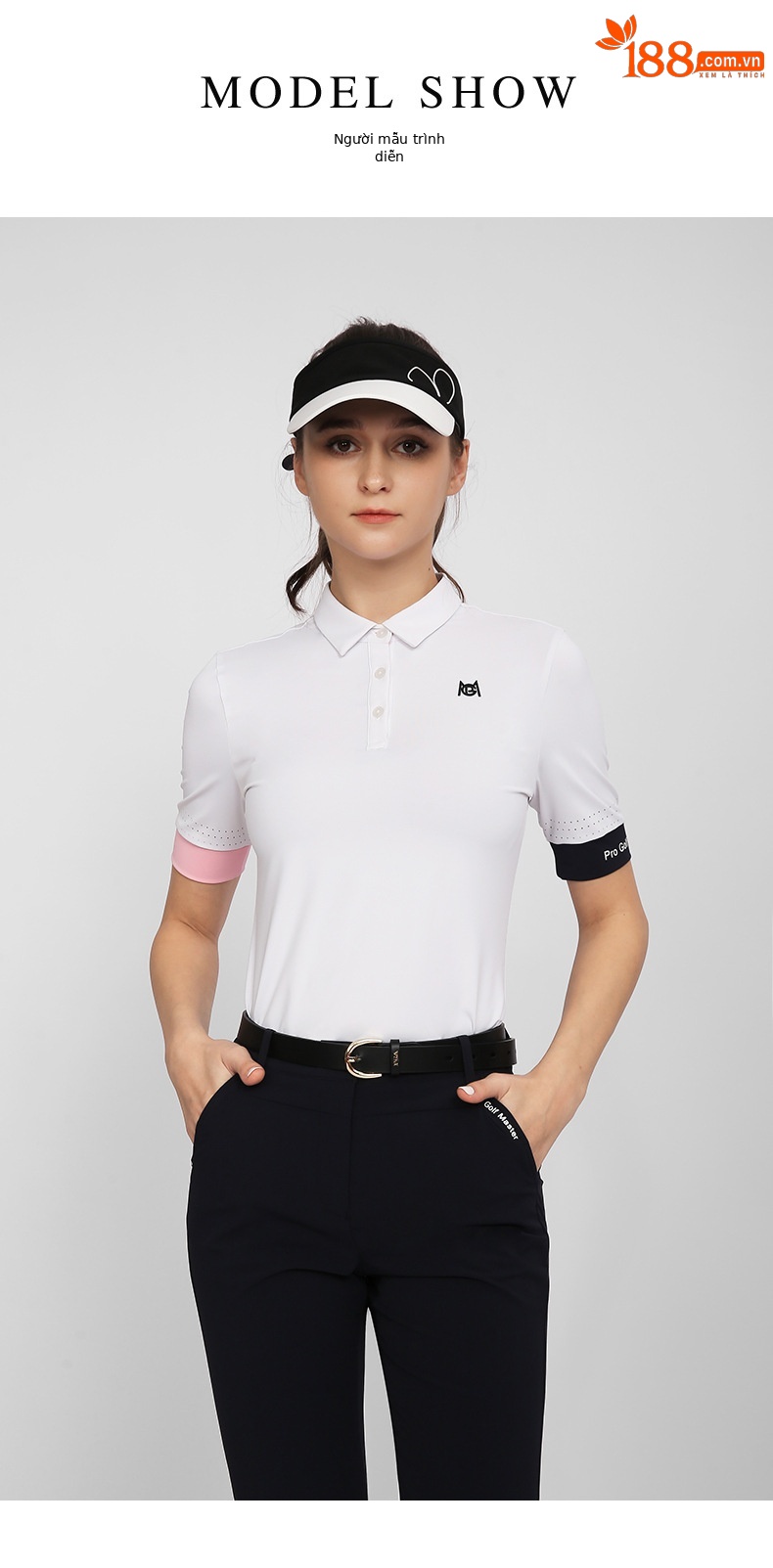 Áo thun nữ golf PGM tay ngắn phối màu thoáng khí — YF564-Áo màu trắng, YF564-Áo màu đen, KUZ149-Quần màu xanh nước biển, KUZ149-Quần Trắng chi tiết 7