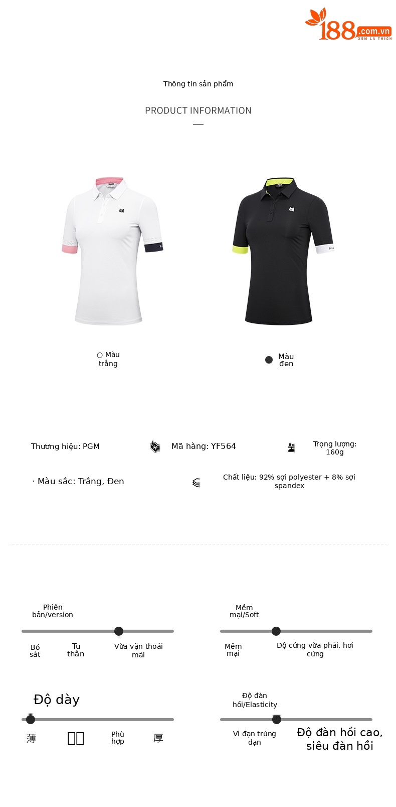 Áo thun nữ golf PGM tay ngắn phối màu thoáng khí — YF564-Áo màu trắng, YF564-Áo màu đen, KUZ149-Quần màu xanh nước biển, KUZ149-Quần Trắng chi tiết 5