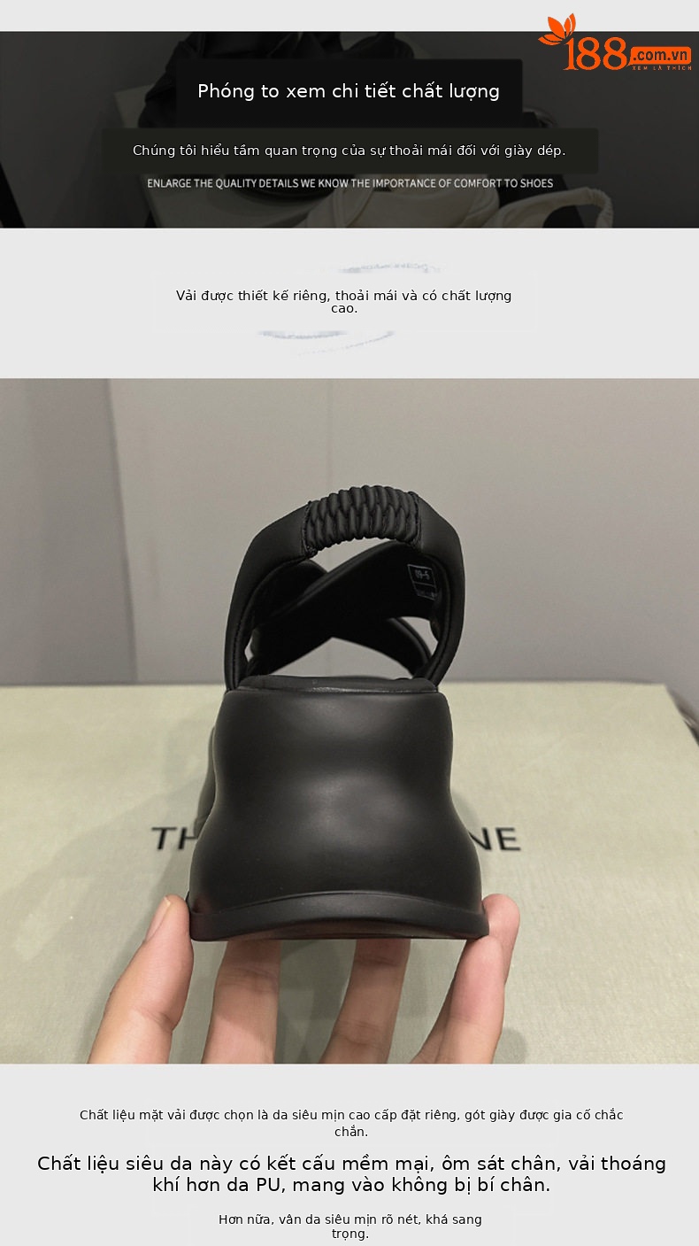 Dép sandal nữ quai chữ V đơn giản mùa hè, đế TPU nhẹ êm — Đen, Len nguyên chất chi tiết 5
