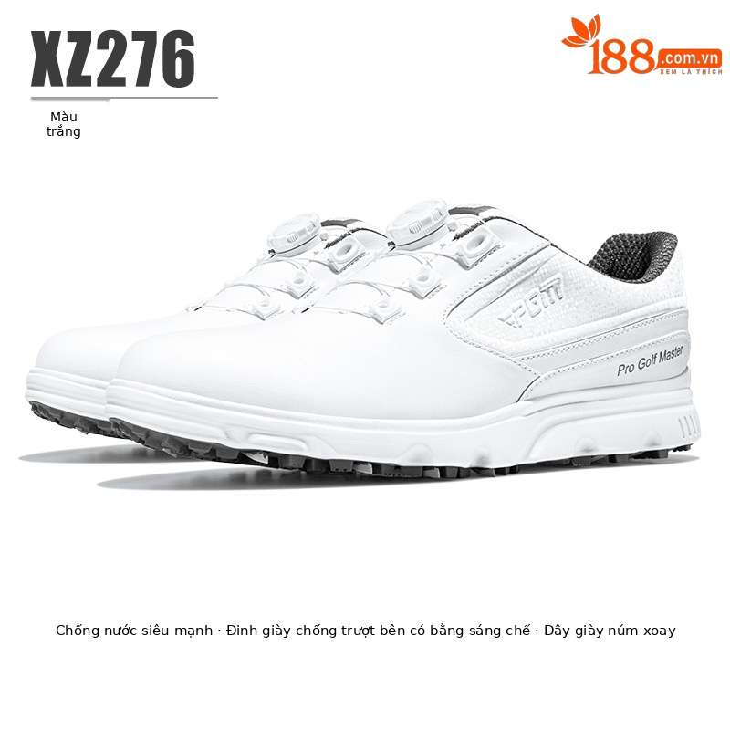 Giày golf nam PGM có núm vặn, đinh chống trượt, thoáng mát mùa hè — XZ276-màu trắng