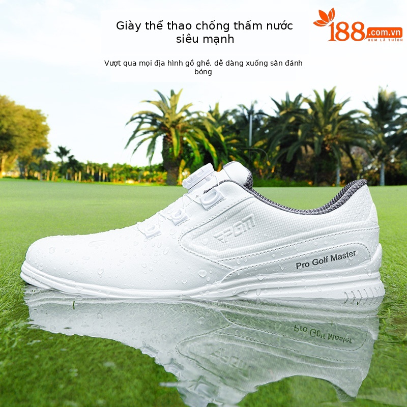 Giày golf nam PGM có núm vặn, đinh chống trượt, thoáng mát mùa hè — XZ276-màu trắng