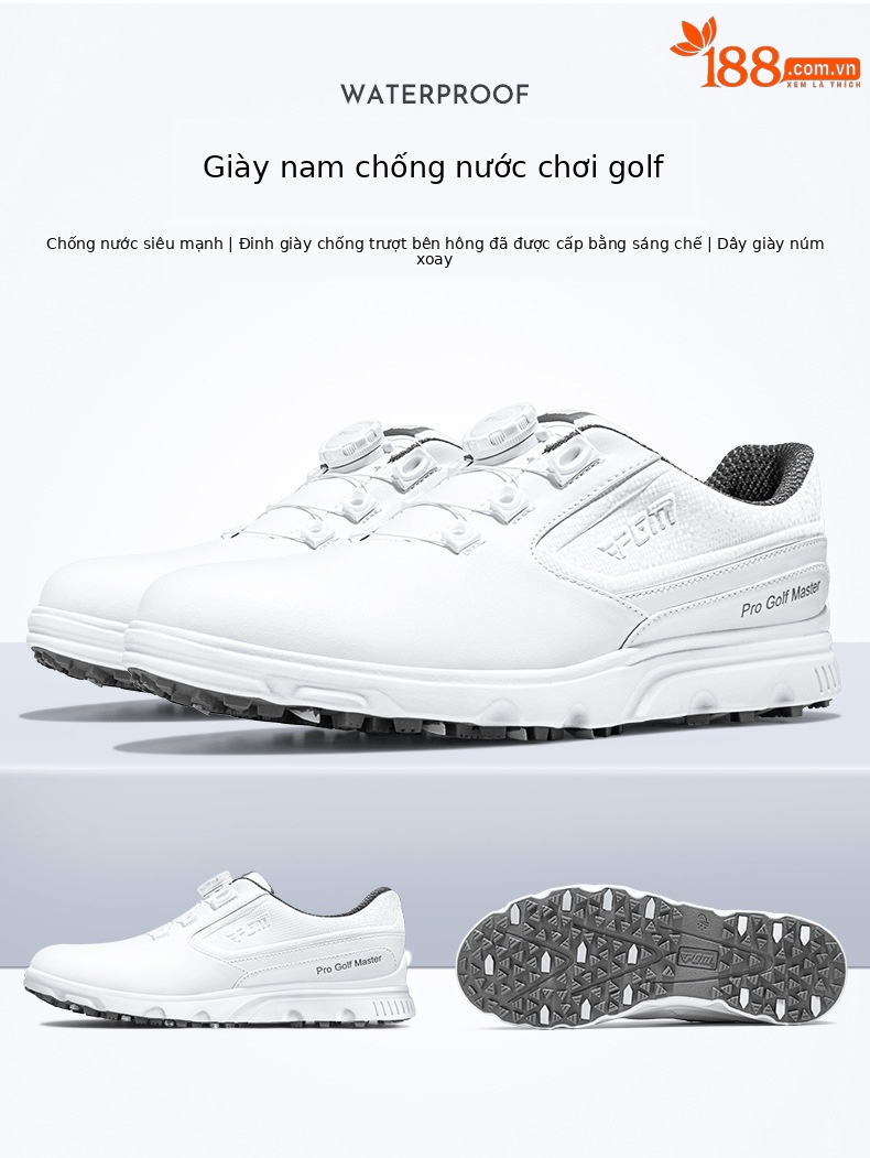 Giày golf nam PGM có núm vặn, đinh chống trượt, thoáng mát mùa hè — XZ276-màu trắng chi tiết 4
