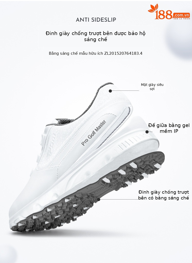 Giày golf nam PGM có núm vặn, đinh chống trượt, thoáng mát mùa hè — XZ276-màu trắng chi tiết 5