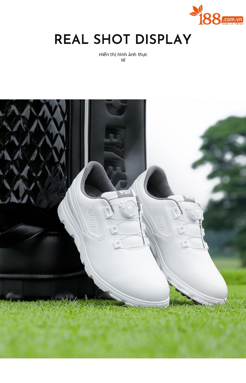 Giày golf nam PGM có núm vặn, đinh chống trượt, thoáng mát mùa hè — XZ276-màu trắng chi tiết 9