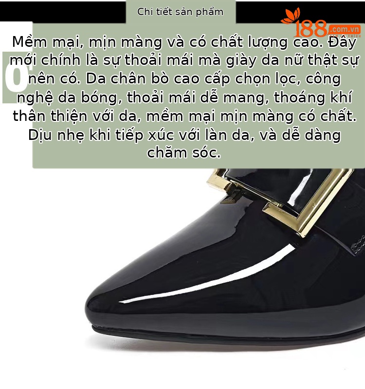 Giày mule nữ mũi nhọn da bóng gót thấp kiểu Pháp — Màu đen chi tiết 9