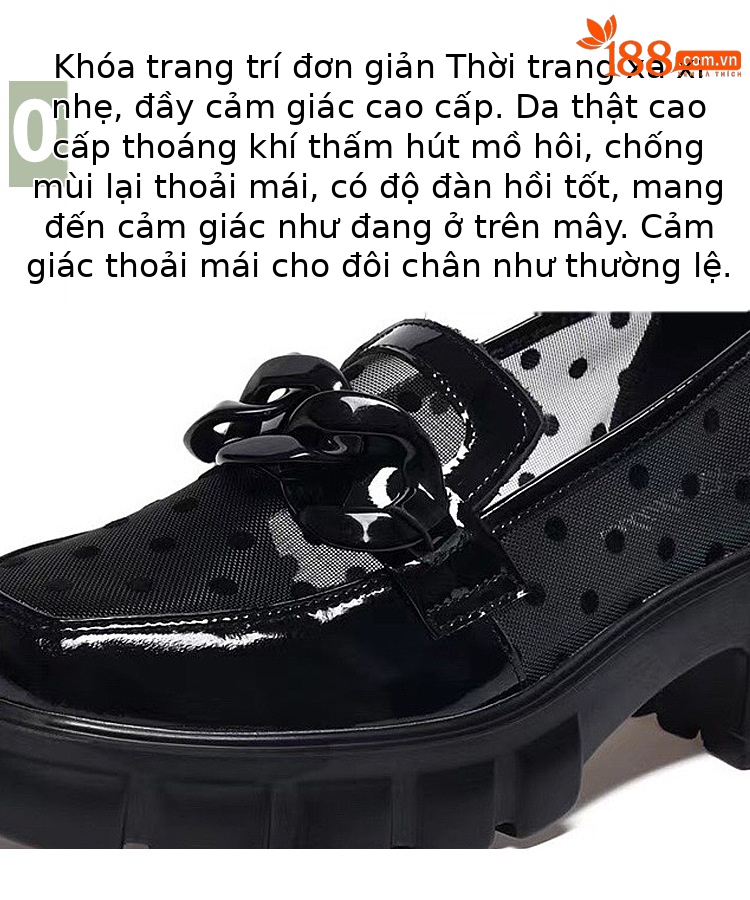 Giày lười nữ đế bánh xốp dày da thật gót thô phong cách Anh — Màu đen chi tiết 10