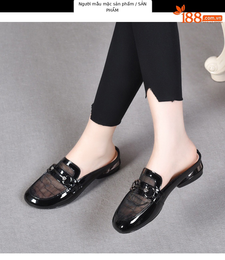 Giày lười nữ bít mũi lưới phong cách Anh đế bệt — Màu đen chi tiết 12