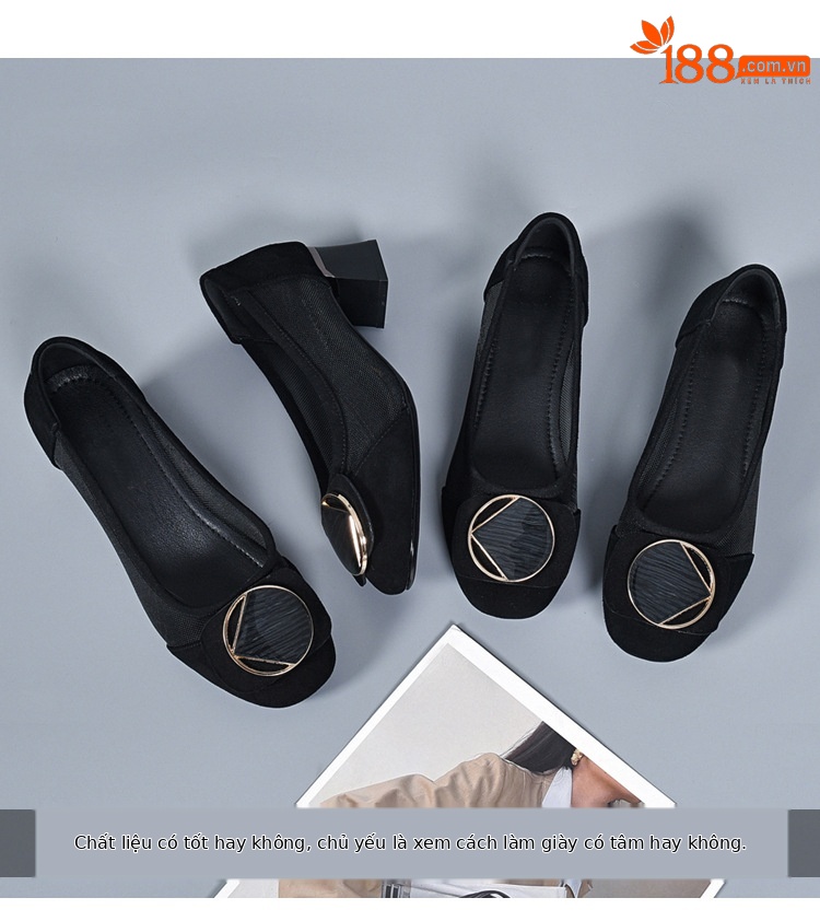 Sandal nữ quai chữ V đế mềm gót thấp 2.5 cm, chất liệu da thật lưới thoáng khí — Gót đen cao 2.5 cm chi tiết 3