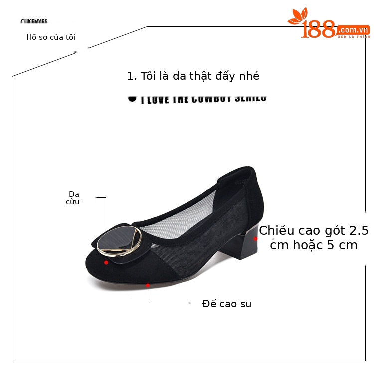 Sandal nữ quai chữ V đế mềm gót thấp 2.5 cm, chất liệu da thật lưới thoáng khí — Gót đen cao 2.5 cm chi tiết 8