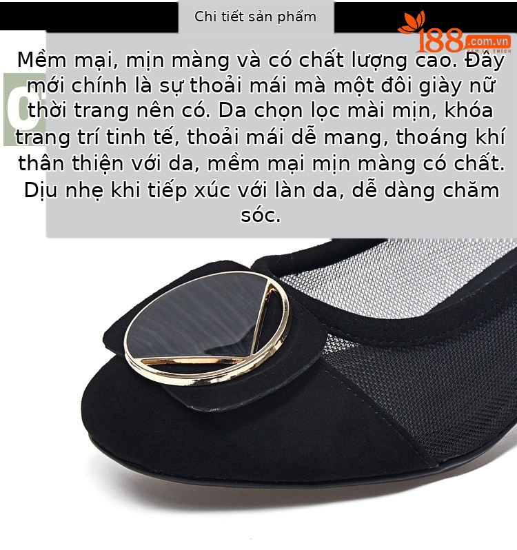 Sandal nữ quai chữ V đế mềm gót thấp 2.5 cm, chất liệu da thật lưới thoáng khí — Gót đen cao 2.5 cm chi tiết 9