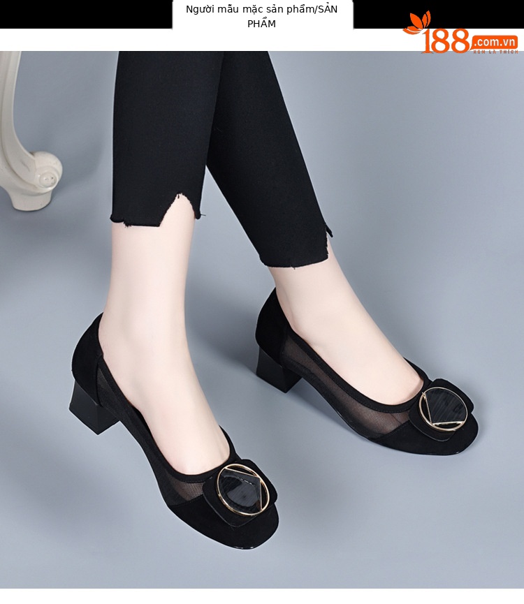 Sandal nữ quai chữ V đế mềm gót thấp 2.5 cm, chất liệu da thật lưới thoáng khí — Gót đen cao 2.5 cm chi tiết 12