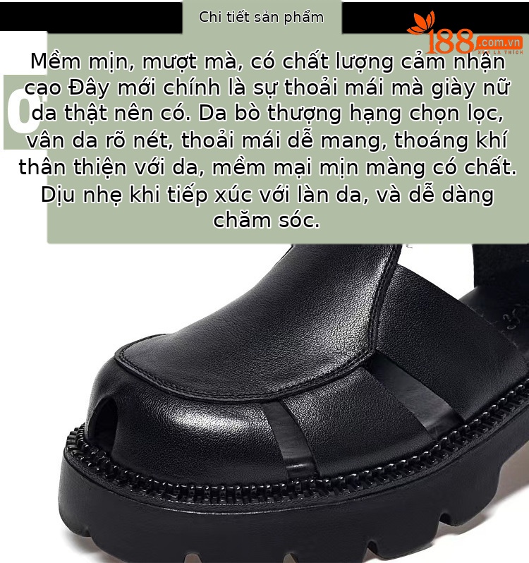 Giày sandal nữ bít mũi da thật phong cách retro đế dày gót thấp — Màu nâu chi tiết 9