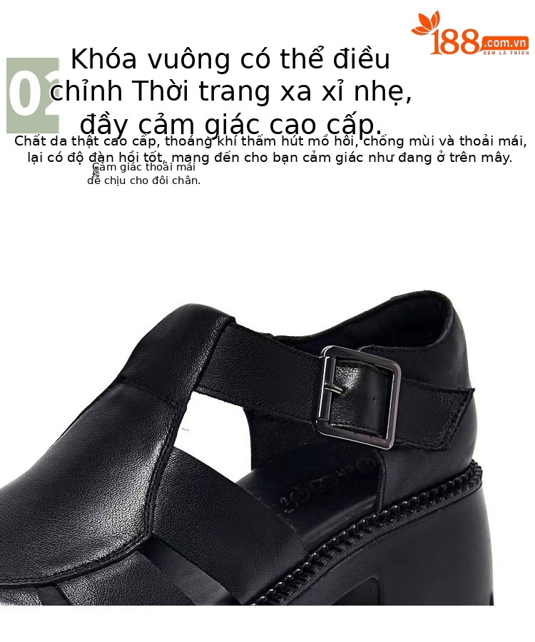 Giày sandal nữ bít mũi da thật phong cách retro đế dày gót thấp — Màu nâu chi tiết 10