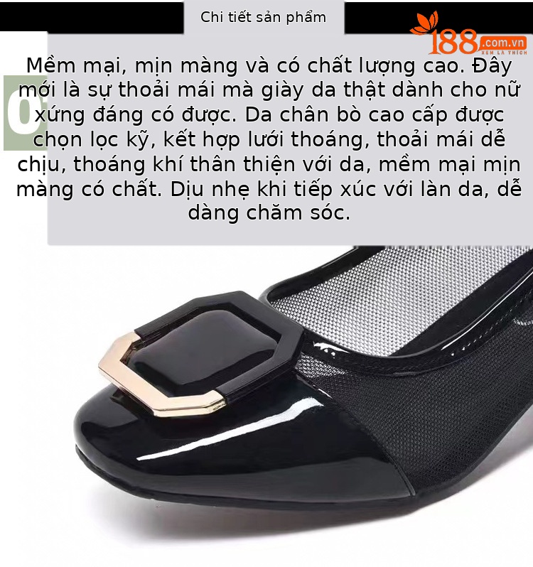 Giày cao gót nữ mũi vuông gót vuông da bóng đế mềm thoáng khí — Màu đen chi tiết 9