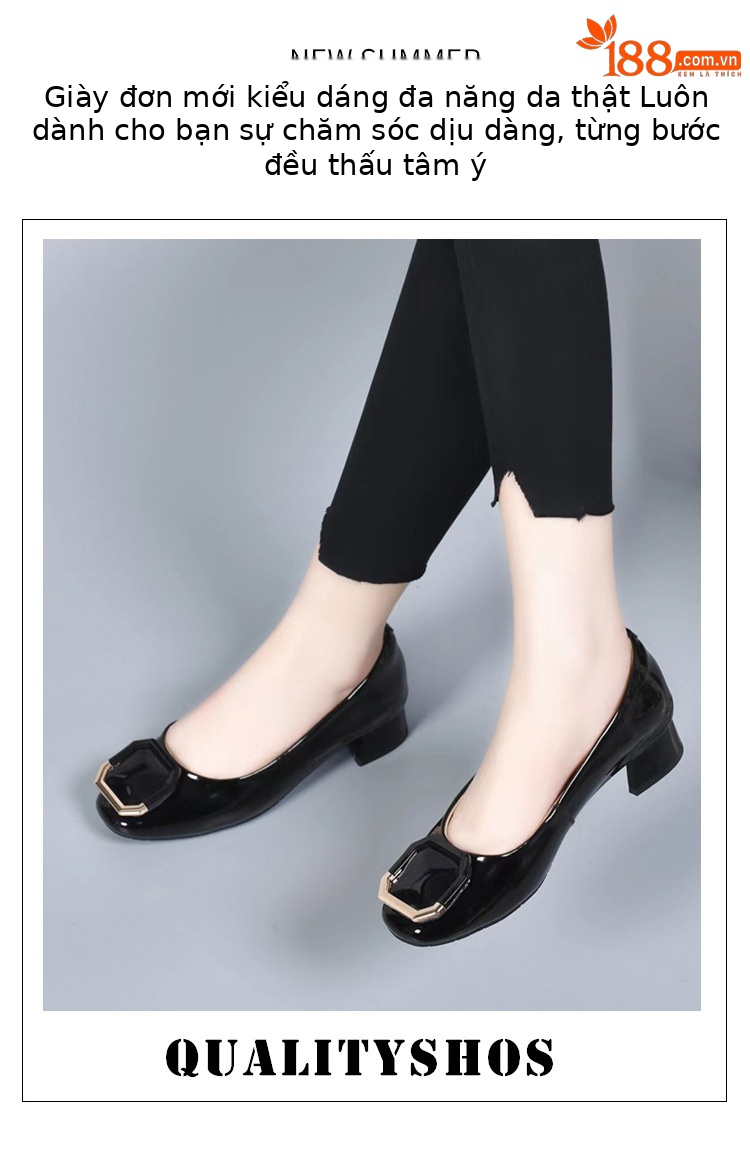 Giày lười nữ mũi vuông đế bằng da sáng chế miệng nông — Màu đen chi tiết 1