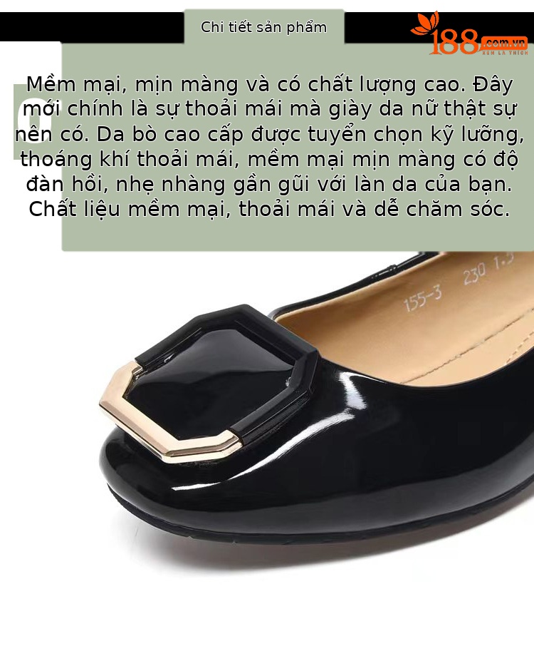 Giày lười nữ mũi vuông đế bằng da sáng chế miệng nông — Màu đen chi tiết 8