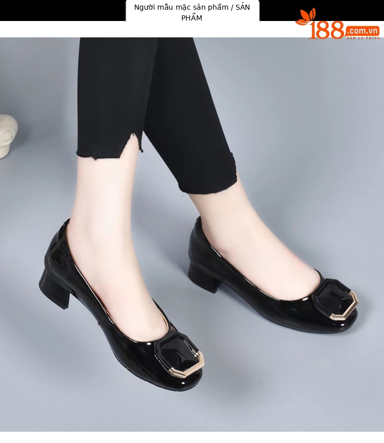 Giày lười nữ mũi vuông đế bằng da sáng chế miệng nông — Màu đen chi tiết 10
