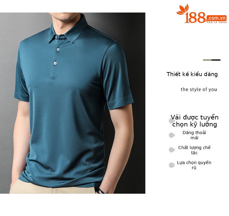 Áo thun nam tay ngắn cổ tròn chất liệu tơ tằm mỏng nhẹ mùa hè — Màu hồng 7139 chi tiết 3