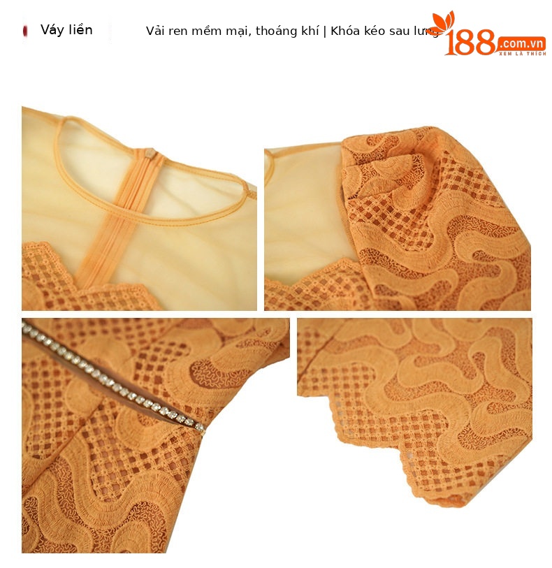 Đầm ren ôm body nữ cổ tròn tay ngắn cao eo — [Xoài đá] chi tiết 2