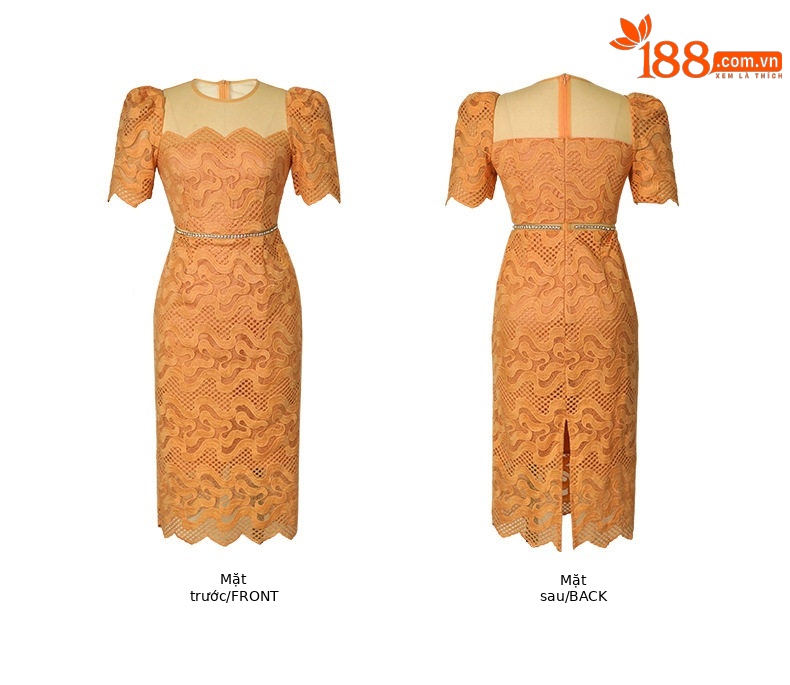 Đầm ren ôm body nữ cổ tròn tay ngắn cao eo — [Xoài đá] chi tiết 3